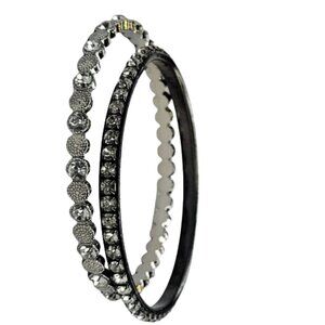 TWO silver tone crystal rhinestone studded bangle bracelets